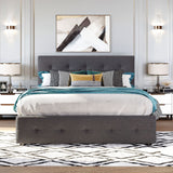 Ball & Cast Queen Size Bed Frame with 2 Drawers and 1 Twin XL Trundle, Linen Upholstered Platform Bed with Button Tufted Headboard and Wood Slats Support, No Box Spring Needed,Dark Gray Ball & Cast