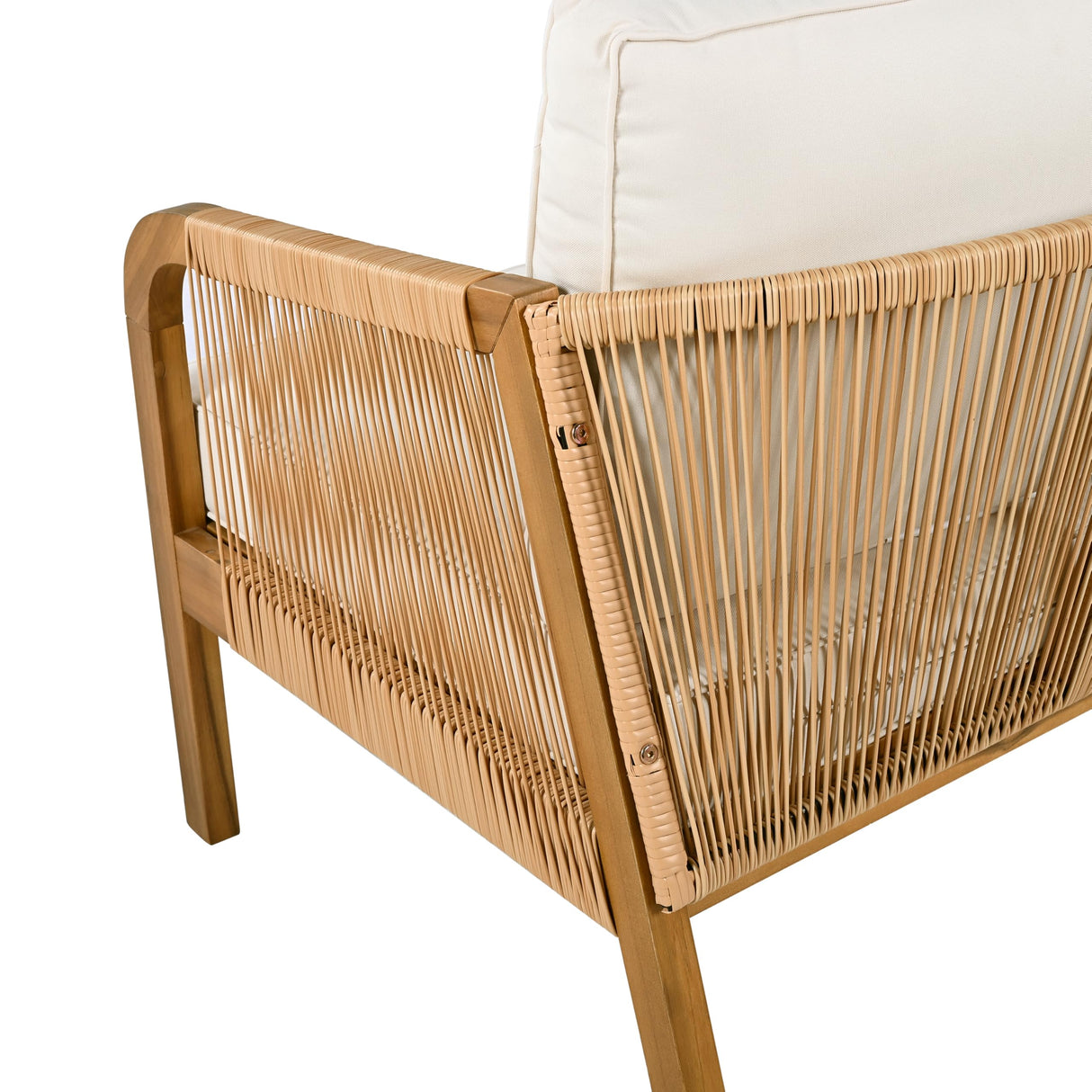 Merax 4-Pieces Outdoor Acacia Wood Patio Sectional Sofa Set, L Shape Couch with Coffee Table, Deep Seating with Soft Cushion, for Garden, Teak+ Beige Merax