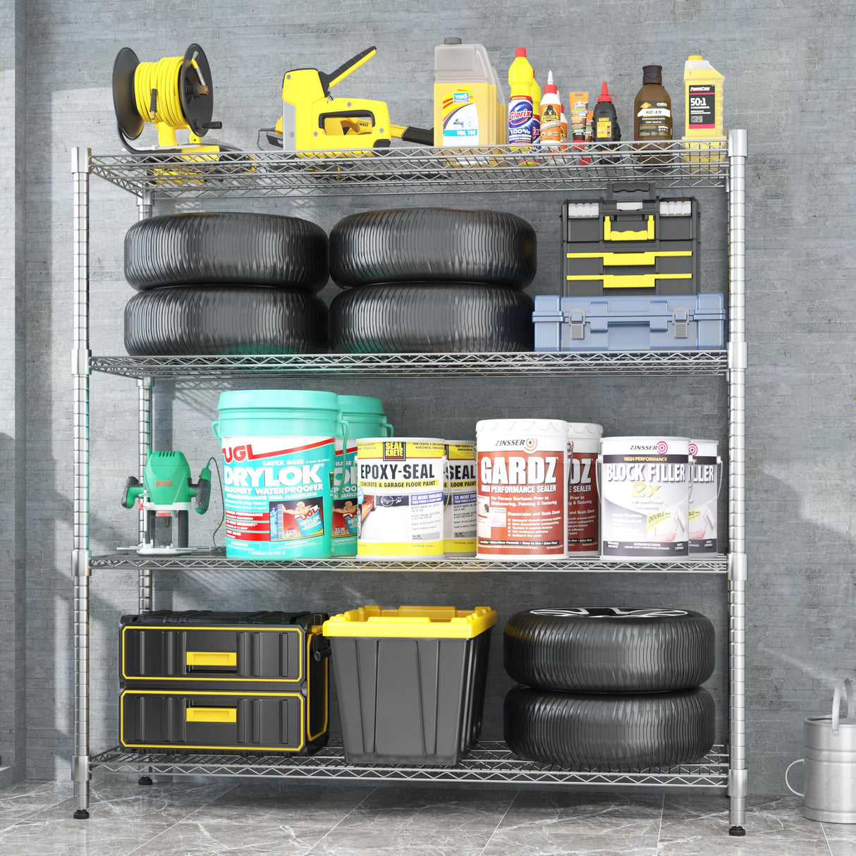 Homdox Heavy Duty Metal Shelves for Storage, 4 Tier Storage Racks and Shelving, Commercial Adjustable Wire Shelving Unit on Wheels, Garage Rack Pantry Shelves Kitchen Shelving, 24"x60"x72", Chrome Homdox