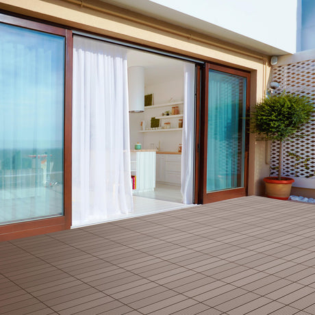 Pure Garden Patio and Deck Tiles - 24-Pack Interlocking 12x12 Wood Plastic Composite Weather-Resistant Outdoor Flooring Pavers (Brown) Pure Garden