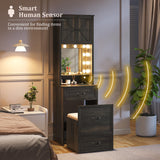 FREDEES Vanity Desk with Mirror and Lights, Compact Makeup Table w/Storage Drawers & Shelves, Farmhouse Vanity Table with Hidden Chair for Bedroom, Gift for Girls Lady, Rustic Brown FREDEES