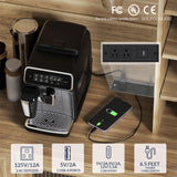 BELLEZE Coffee Wine Bar Cabinet with Power Outlet, 72" Rustic Liquor Cabinet, Tall Fluted Buffet Cabinet with Storage Kitchen Pantry Cupboard Wine& Glasses Rack Server with Hutch for Home Dining Room, BELLEZE