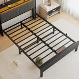 VECOCHO Full Size Bed Frame with LED Lights, Upholstered Headboard with Storage Shelves&Charging Station, Heavy Duty LED Bed Frame Full Mattress Foundation No Box Spring Needed, Noise Free,Grey VECOCHO