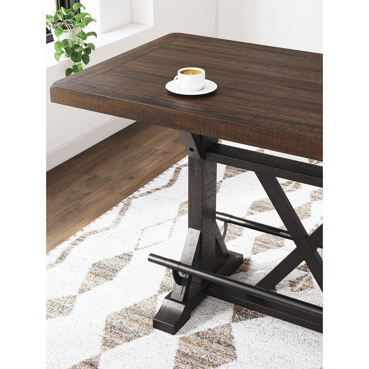 Signature Design by Ashley Valebeck Farmhouse Counter Height Dining Table with Footrest and Trestle Base, Brown & Black Signature Design by Ashley