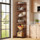 Tribesigns 6-Tier Corner Shelf Stand, 71-Inch Rustic Tall Narrow Corner Bookshelf Bookcase with Storage Rack, Corner Plant Stand Display Shelf Organizer for Living Room, Bedroom, Office Tribesigns