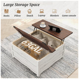 Cozyman 35.6" Lift Top Coffee Table with Storage, Farmhouse Coffee Table for Living Room with Large Hidden Storage Compartment, Wood Square Center Coffee Tables with Flexible Hinged Lift Top, White Cozyman