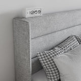 Queen Size Hydraulic Lift Storage Bed with Modern Wingback Headboard in Light Grey SHA CERLIN