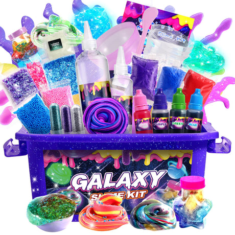 Mini Galaxy Slime Kit for Girls 6-12 Years Old, Glimmer Crunchy Slime, Foam Slime,Butter Slime, Stress Relief Toys, Party Favors for Kids, Fun Idea for Christmas & Easter BVUEKEFT