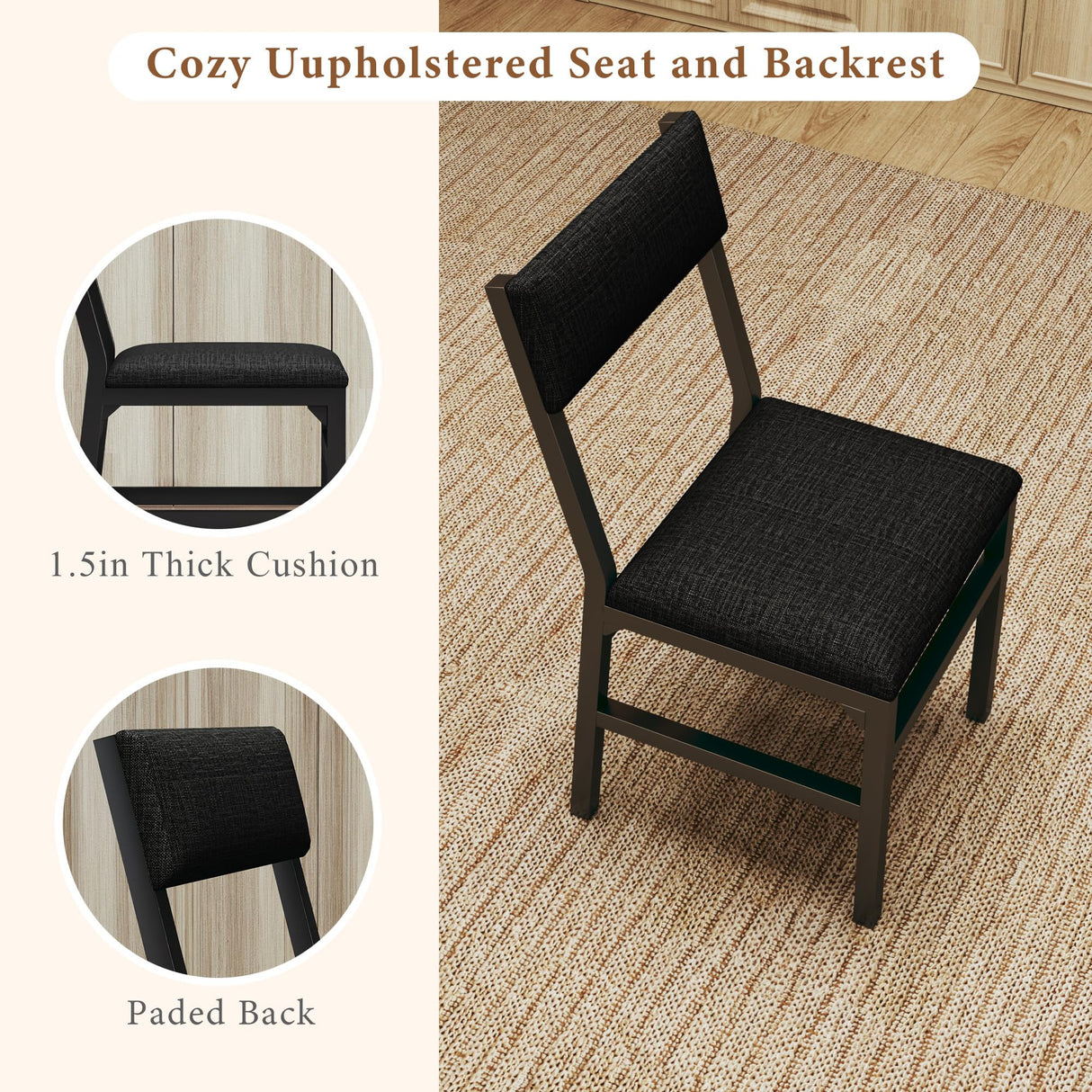 7-Piece Dining Table Set for 4-6, Extendable Kitchen Table Cushion Chairs Set of 6 with 6 Chairs, Rectangle Dining Table with Metal Frame & MDF Board, Folding for Small Apartment Saving Space, Rustic HUAHUU