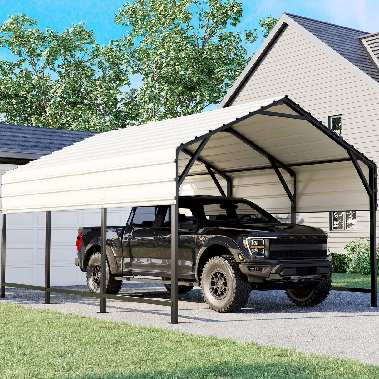 ADVANCE OUTDOOR Metal Roof Carports Kits 10x15 ft Heavy Duty Steel Car Canopy Hard Top Garage, White ADVANCE OUTDOOR
