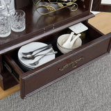 Lighted Glass Cabinet Curio Display Cabinet with Adjustable Glass Shelves 2 Doors and 1 Drawer Farmhouse Buffet Sideboard, Bulb Included, Brown Bituman