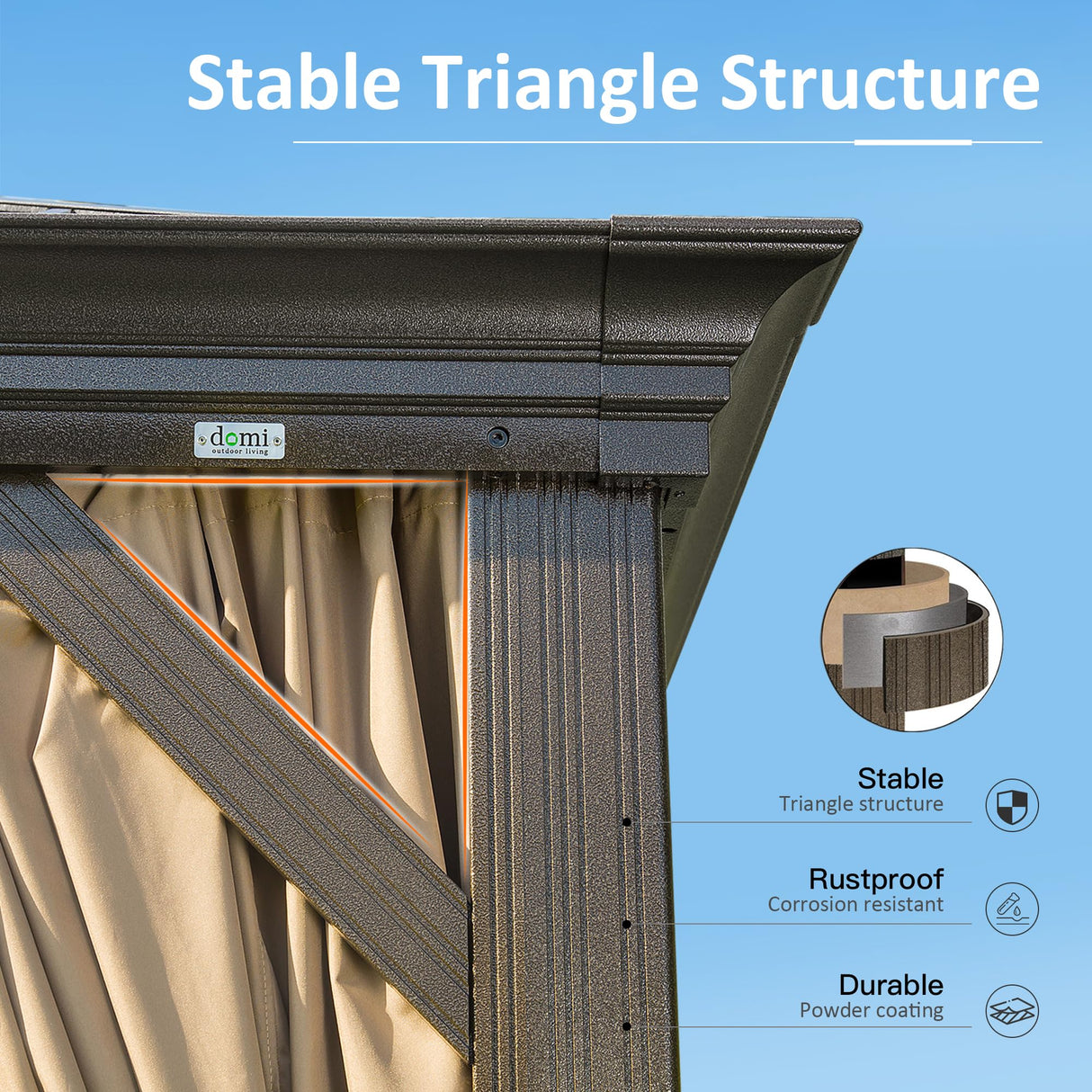 Domi 10' X 12' Hardtop Gazebo, Upgraded Metal Gazebo with Drainage System, Dual-Layer Galvanized Steel Roof, Curtain and Netting, Outdoor Shelter Canopy for Patio, Garden, and Backyard, Brown domi outdoor living