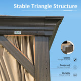 Domi 10' X 12' Hardtop Gazebo, Upgraded Metal Gazebo with Drainage System, Dual-Layer Galvanized Steel Roof, Curtain and Netting, Outdoor Shelter Canopy for Patio, Garden, and Backyard, Brown domi outdoor living