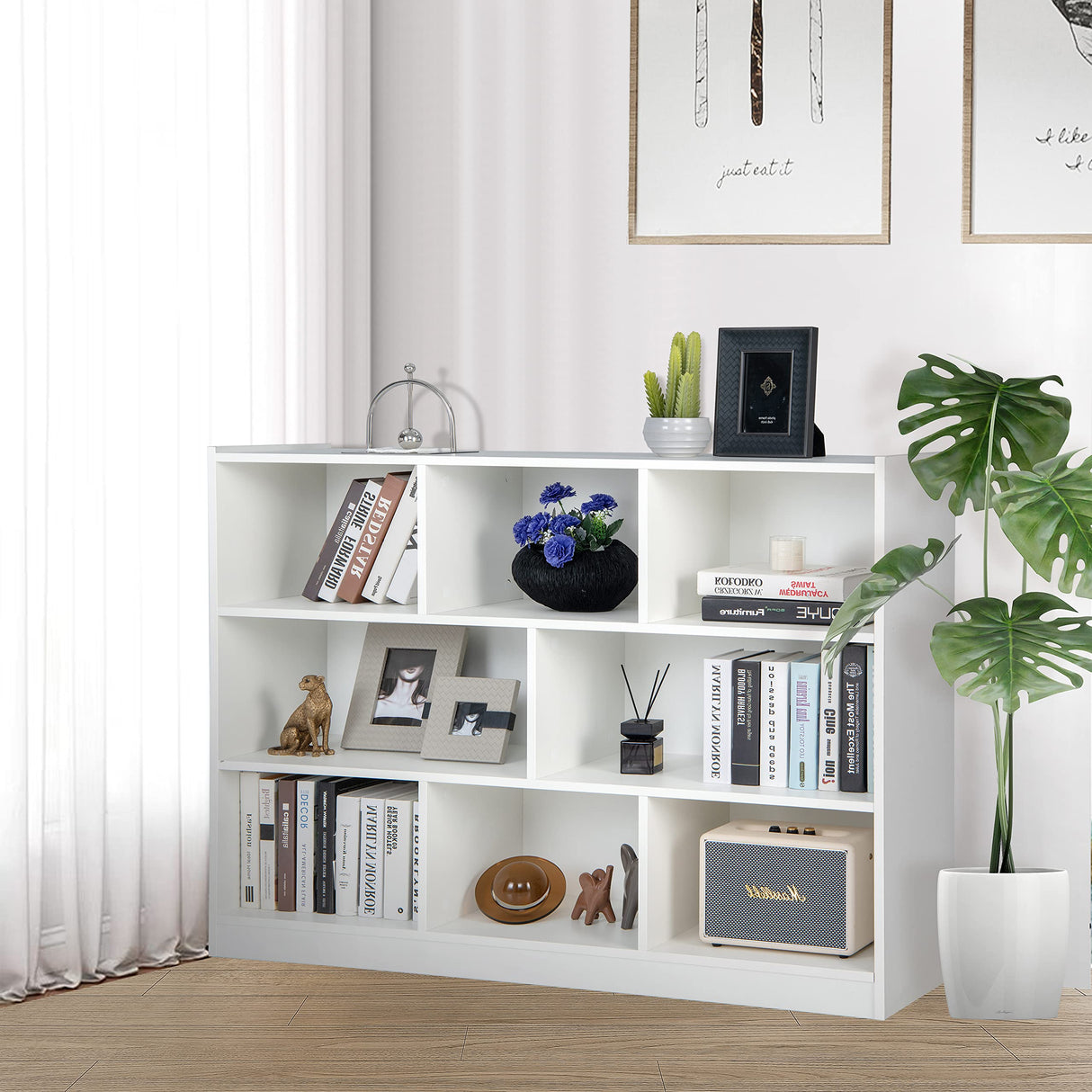 Tangkula 8-Cube 3-Tier Open Storage Bookcase in White - Modern Multipurpose Display for Home and Office Tangkula
