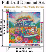 mrpwnle Flowers Bus Diamond Painting Kits for Adults-Flowers Bus Diamond Art Kits for Adults,5D Diamond Painting Bus,DIY Full Drill Diamond Painting Flower Gem Art and Crafts Kits 12x12inch mrpwnle
