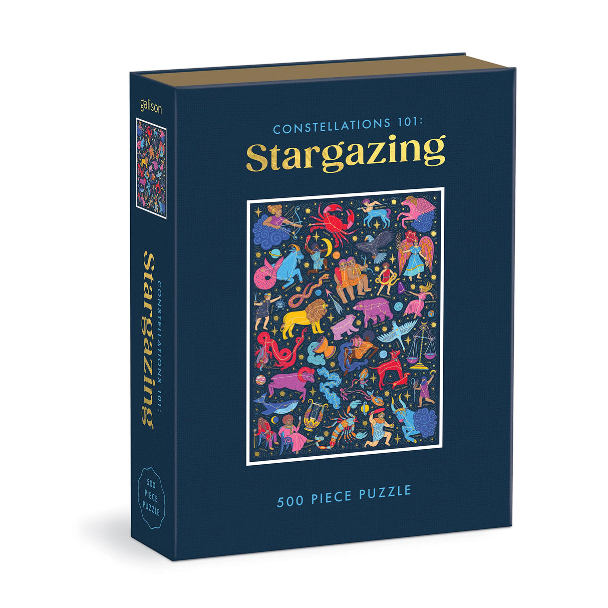 Galison Constellations 101: Stargazing – 500 Piece Book Puzzle with Beautiful Zodiac and Constellation Artwork Packaged in Magnetic Keepsake Book Sized Box Galison