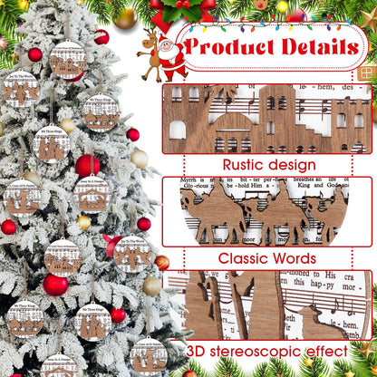 Shellwei 24 Pcs Christmas Nativity Story Wooden Ornaments Set Bulk Christian Music Sheet Nativity Ornament Nativity Scene Hanging Ornaments Xmas Tree Ornaments Religious Gift for Family(Delicate)