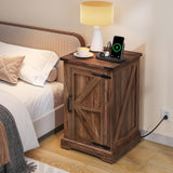 YITAHOME Farmhouse End Table Living Room, Side Table with Charging Station & Adjustable Storage Shelf, Nightstand Bedside Table Coffee Table for Bedroom, Living Room, Walnut YITAHOME