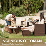 Devoko 9 Pieces Patio Dining Sets Outdoor Space Saving Rattan Chairs with Glass Table Patio Furniture Sets Cushioned Seating and Back Sectional Conversation Set (Beige) Devoko