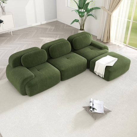 YESER Modular Sectional Sofa Boneless Couch, Cloud Sectional Couches for Living Room, Oversized L Shaped Couch with Deep Seat and Ottoman, Comfy Corduroy Upholstery Green Couches, No Assembly(3S+1O) YESER