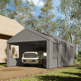 GarveeLife Carport 10x20ft Heavy Duty Carport with Roll-up Windows, Car Canopy Portable Garage with Removable Sidewalls & Doors, Car Canopy with All-Season Tarp for Car Boat Truck Motorcycle, Grey GarveeLife