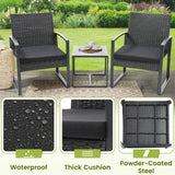 Murago 3 Piece Wicker Patio Bistro Set, Rattan Conversation Set with Coffee Table, for Balcony, Porch, Garden, Yard, Poolside, Black Frame with Black Cushion Murago