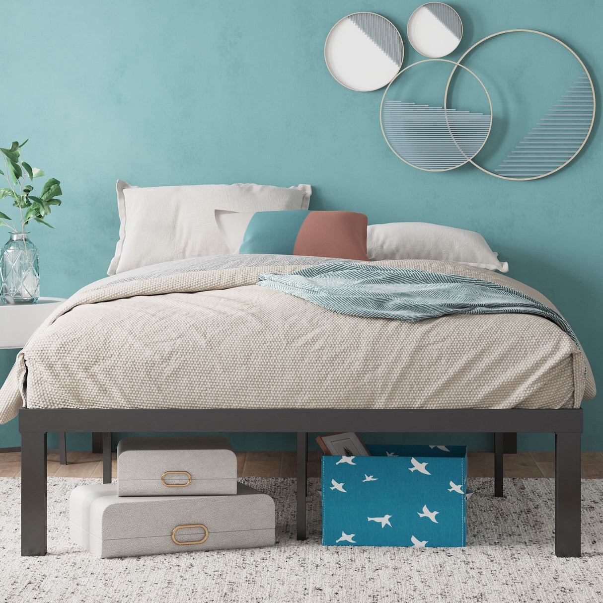 ZINUS Luis 16 Inch QuickLock Metal Platform Bed Frame, Mattress Foundation with Steel Slat Support, No Box Spring Needed, Easy Assembly, Queen, Black ZINUS