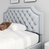 DWVO Full Bed Frame with Headboard, Grey Linen Upholstered Platform Bed Frame with Adjustable Nail Headboard, 12'' Under-Bed Storage Low Profile Bed Frame No Box Spring Needed Hold up to 800lbs DWVO