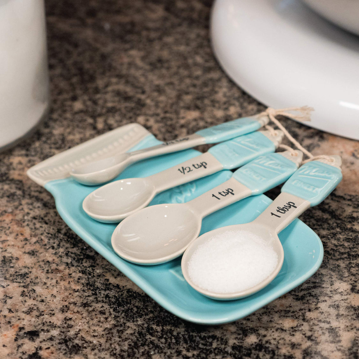 Blue Mason Jar Spoon Rest - Kitchen Spoon Holder for Stove Top - Ceramic Ladle Holder for Cooking Utensil in Rustic, Antique, Farmhouse Design Sparrow Decor