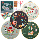 Craftwiz 4-Piece Starter Embroidery Kit for Beginners with Simple Patterns, Learn to Embroider 31 Stitches with Hand Embroidery Kit Craftwiz