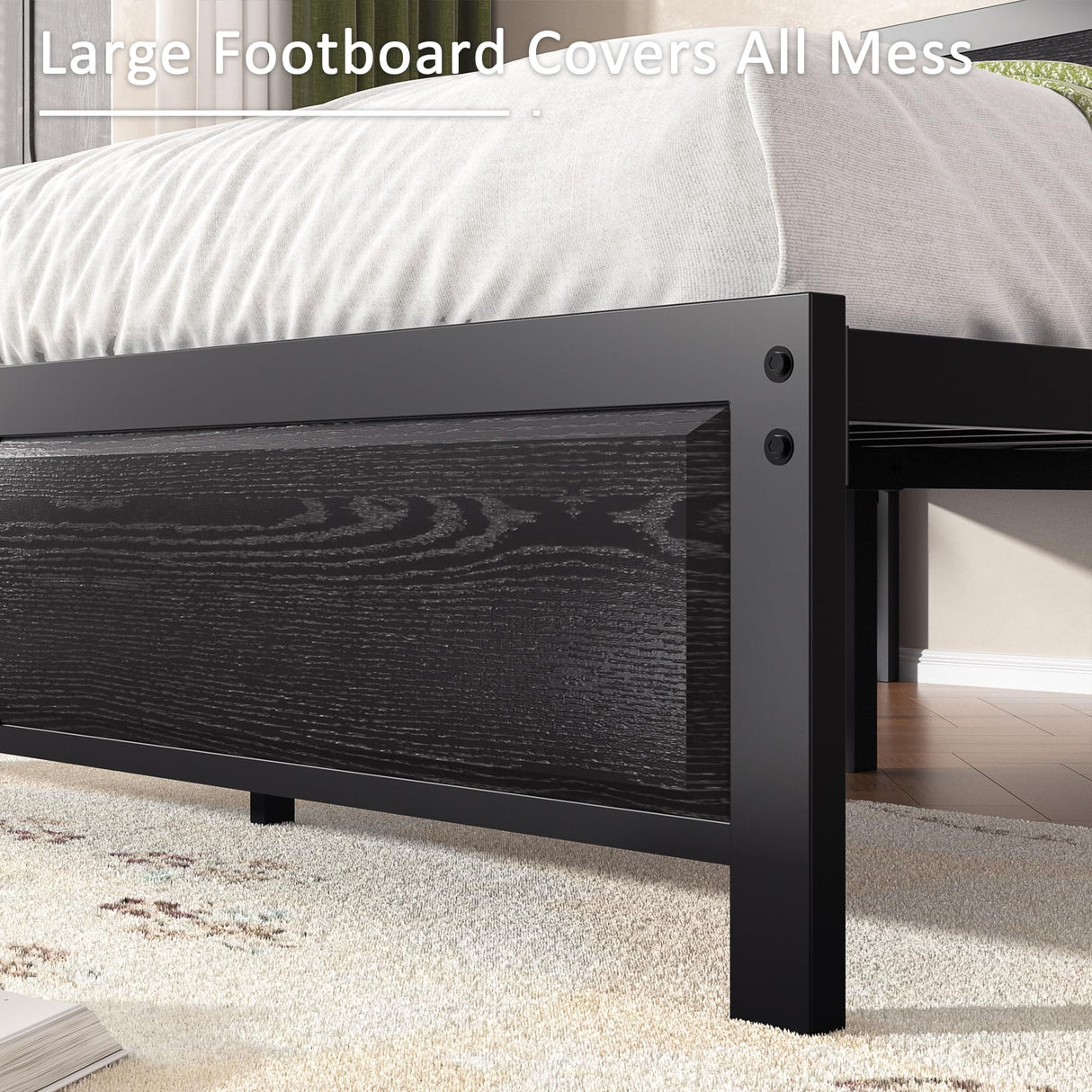 VECELO Full Size Bed Frame with Black Wood Headboard and Footboard, 14 Inch Platform Mattress Foundation, No Box Spring Needed, Heavy Duty Support, Easy Assembly VECELO