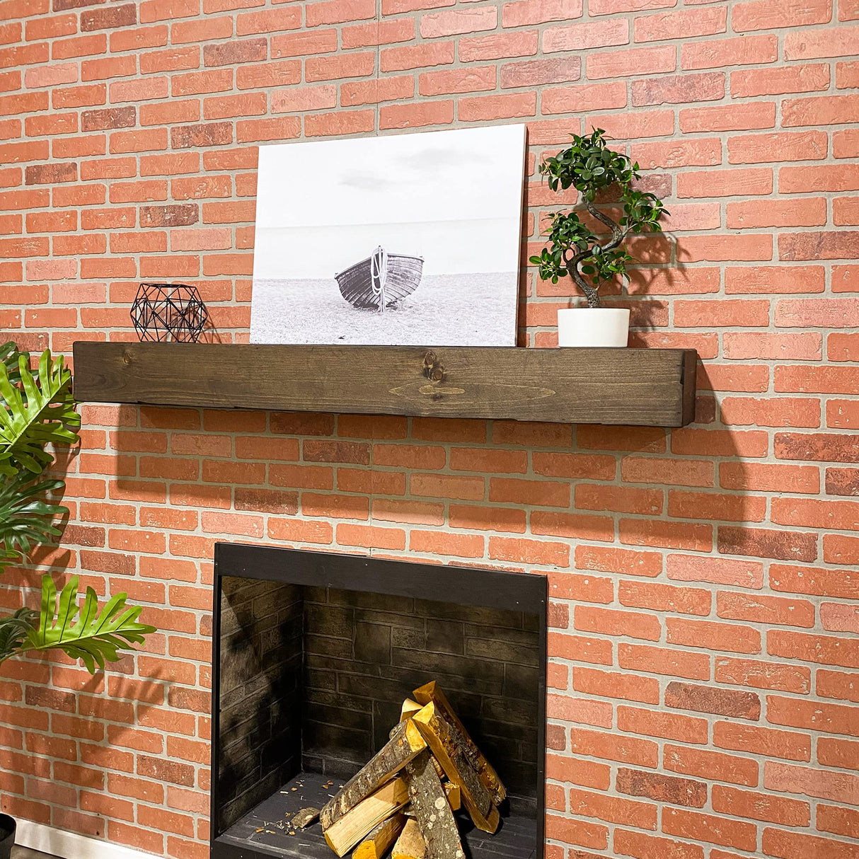 Fireplace Mantel, Rustic, Shelf, Floating Mantle, Real Wood, Beam, URBANDI (Dark Brown, 60Lx6Hx8D) WoodArtSupply