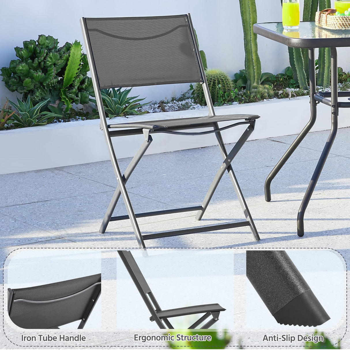 Yaheetech Patio Portable Dining Chairs Set of 4 with Metal Frame, Outdoor Metal Folding Chairs with Backrests for Camping, Lawn, Yard, Beach, Dark Gray Yaheetech