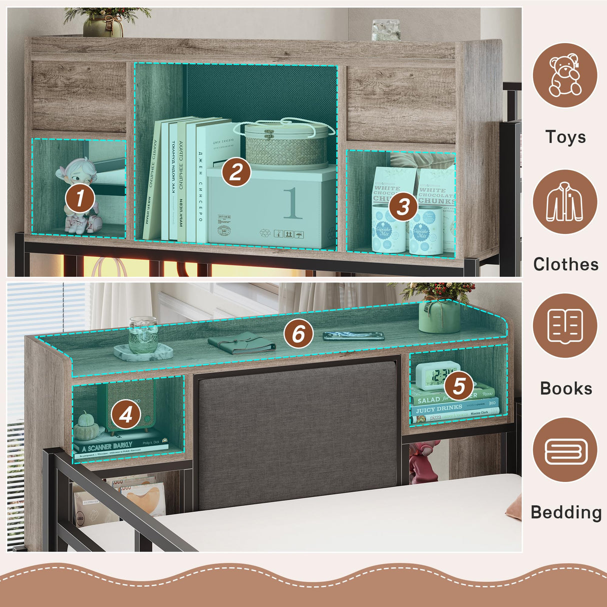 Twin Loft Bed with L-Shaped Desk, Metal Twin Size Loft Bed for Kids with Storage Headboard&Hall Tree, 2 Fabric Drawers, LED Lights&Charging Station, Safety Guard & Ladder, No Box Spring Needed (Gray) Dnxao