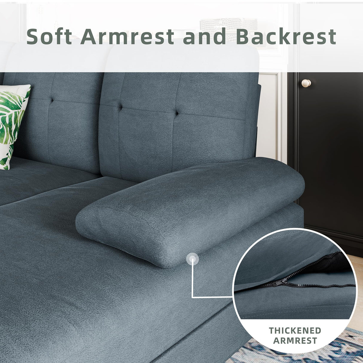 Shintenchi U Shaped Sectional Couches for Living Room, 4 Seat Modern Sectional Sofa with Removable Armrest & Soft Backrest for Apartment and Small Space, Deep Grey Shintenchi