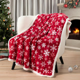 PAVILIA Premium Christmas Sherpa Throw Blanket | Red Snowflake Decoration, Fleece, Plush, Warm, Cozy Reversible Microfiber Holiday Blanket 50 x 60 PAVILIA