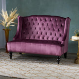 Christopher Knight Home GDFStudio Leona Modern Glam Tufted Velvet Wingback Loveseat, Raisin and Dark Brown GDFStudio