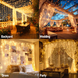 Dazzle Bright 300 LED Curtain Lights, Plug in Fairy Curtain Lights for Bedroom, Christmas Hanging String Lights Outdoor for Window Backdrop Wall Wedding Patio Indoor Dorm Party Decor, Warm White Dazzle Bright