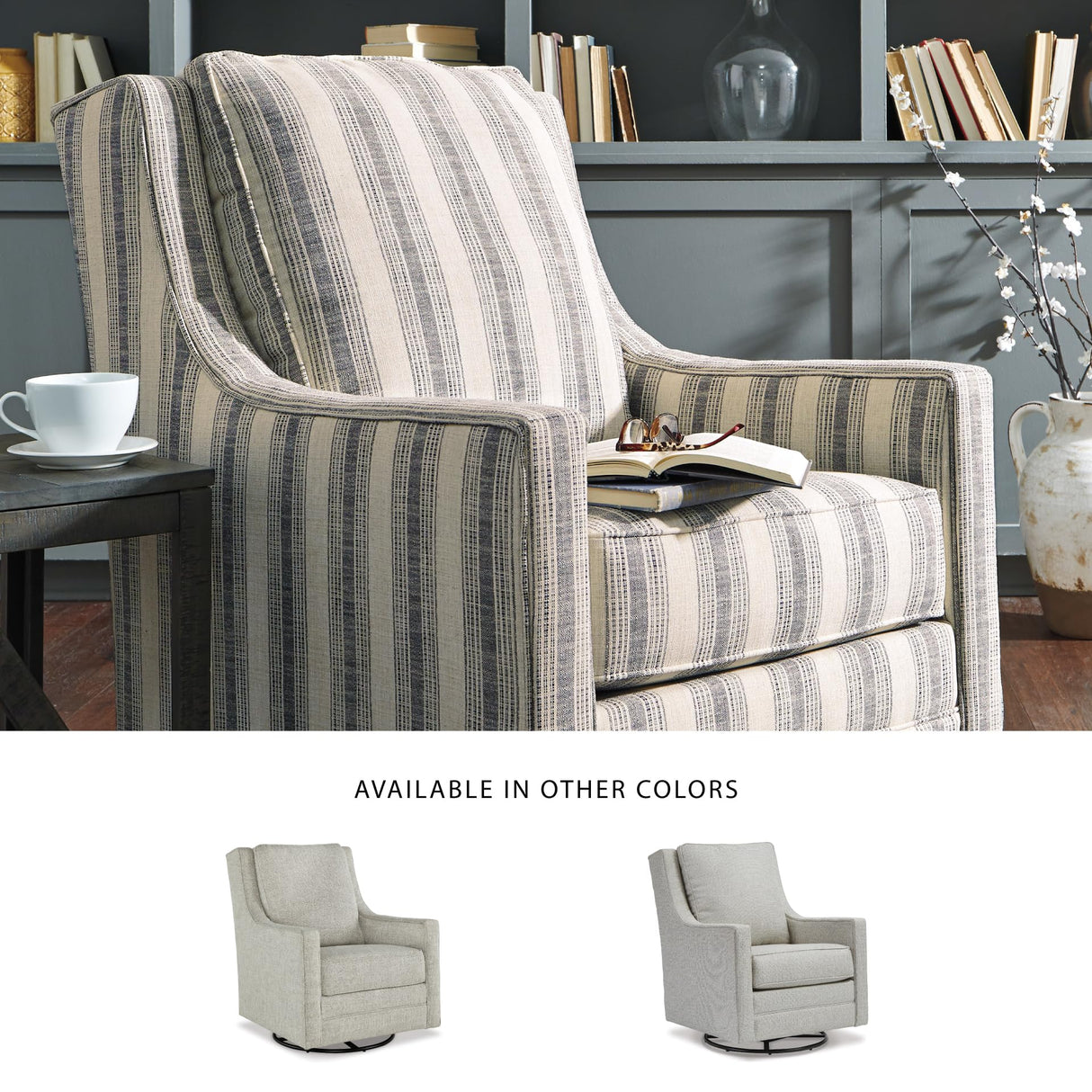 Signature Design by Ashley Kambria Striped Upholstered Swivel Accent Glider Chair, Ivory & Black Signature Design by Ashley