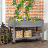 Outsunny Raised Garden Bed, 47" x 22" x 33", Elevated Wooden Planter Box w/Lockable Wheels, Storage Shelf, and Bed Liner for Backyard, Patio, Dark Gray Outsunny