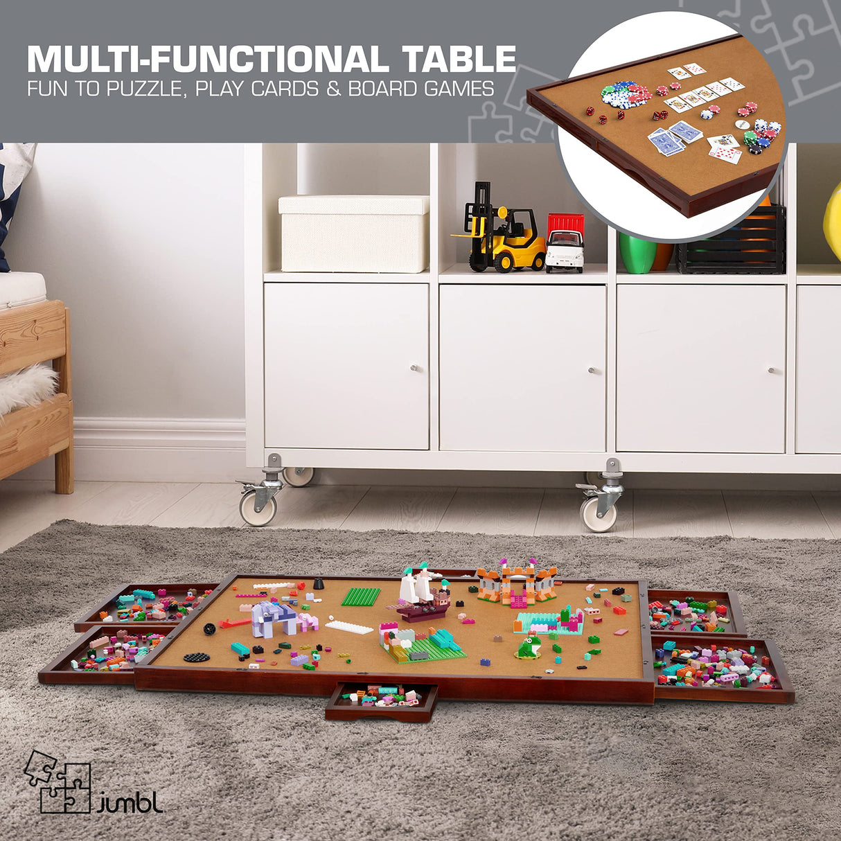 Jumbl Premium 1500-Piece Puzzle Board w/Felt Surface, 6 Removable Sorting Drawers, Interlocking Cover | 27" x 35" Wooden Jigsaw Puzzle Table | Reinforced Hardwood Construction Jumbl