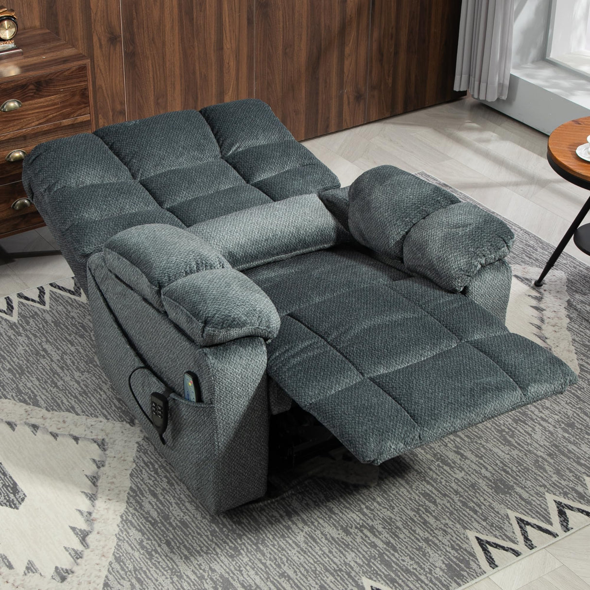 JUUXO 3-Motor Lift Chair with Adjustable Seat Height Zero Gravity Lay Flat Recliner with Heat Massage, Big Man Lift Recliners 400 lbs for Elderly Storage Cup Holders, Tall Man Recliner JUUXO