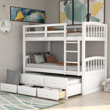 Merax Twin Bunk Bed with Ladder, Safety Rail, Twin Trundle Bed with 3 Drawers for Teens Bedroom, Guest Room Furniture(White) Merax