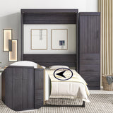 SOFTSEA Full Murphy Bed with Storage Wall Bed Wardrobe for Small Space SOFTSEA
