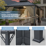 Kurapika 12' x 14' Hardtop Gazebo, Outdoor Metal Gazebo with Galvanized Steel Double Roof Canopy, Curtain and Netting, Aluminum Permanent Pavilion Gazebo for Patio, Backyard, Lawn, Sand Kurapika