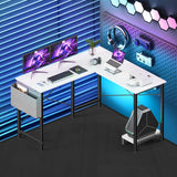 L Shaped Desk Gaming Computer 50 Inch Reversible Corner Table PC for Writing Study Student with Wood Tabletop Metal Frame CPU Stand Side Bag for Home Office Small Place, White HealSmart