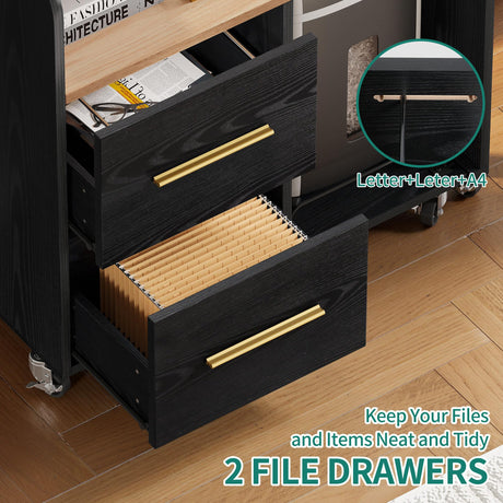 YITAHOME File Cabinet with Charging Station, Printer Table Cabinet for Home Office, Printer Stand Cart, Fits A4, Letter, Legal Size Files, Office Furniture, Black YITAHOME