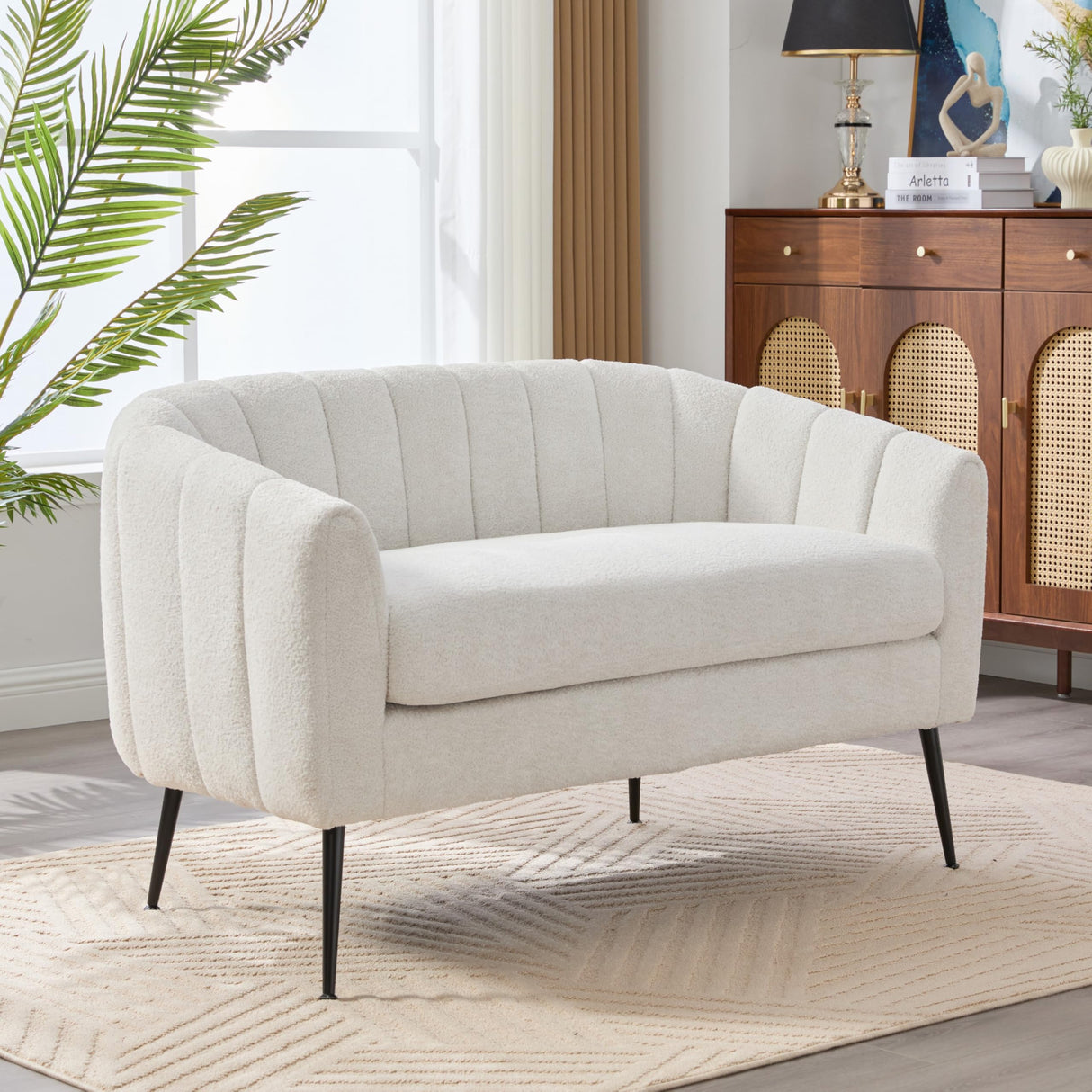 Aortzio 50.2'' Loveseat Sofa, Modern Sherpa Boucle 2-Seater Sofa with Metal Legs, Comfy Upholstered Small Accent Couch for Living Room Bedroom Office (White). Aortzio