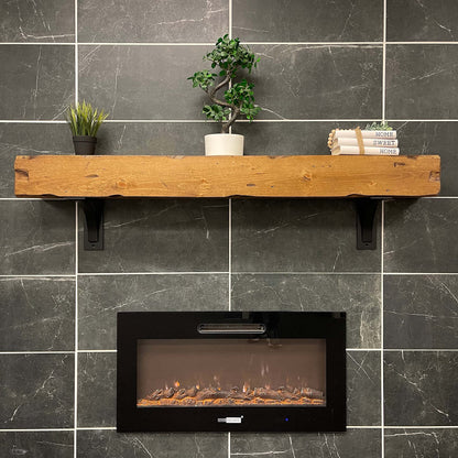 URBANDI 1-tier Fireplace Mantel, Distressed, Rustic, Floating Shelf, Modern, Real Wood. (72Lx6Hx8D, Brown)