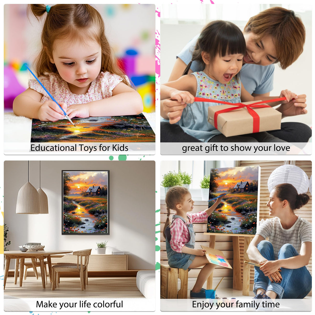 EOBROMD Framed Paint by Numbers Kits for Adults Countryside Sunset, DIY Painting Kits for Adults Beginner, Painting on Stretched Canvas Oil Paint by Numbers for Home Decor Gift 12x16inch EOBROMD